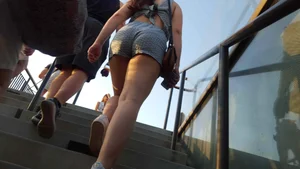 Slightly thick brunette at an observatory in short shorts with a nice booty