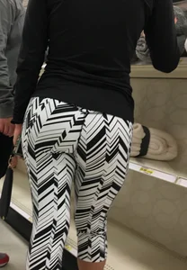 Black and white patterned leggings booty on cute girl at Target