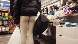 Very tight ass of slim T in grey leggings