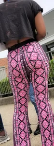 Ebony babes in pink patterned and black leggings with nice asses