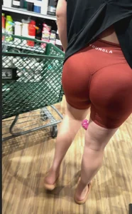 Thick blonde mom shopping in biker shorts w/ vtl