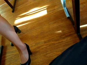 Nice Legs And Feet Closeup Photos of a College Teen in High-Heeled Shoes