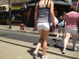 Philly girl with a nice ass in white shorts with vpl