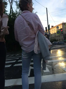 Girls with Skinny Legs in Tight Jeans City Street Candid Photos