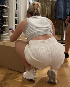 Blonde in white shorts squatting and cleaning (oc)