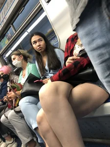 Cute Candid Girl In a Mask With Awesome Hot Crossed Legs Sleeping in a Subway Train Creepshots