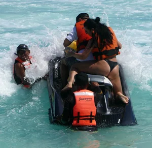 Jet ski babe with a nice ass in black thong