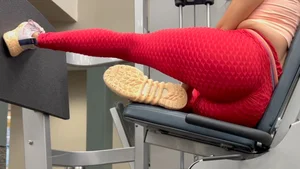 Epic candid gym babe working out in red textured leggings with an amazing ass