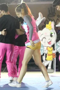 Bunch of athletic Thai cheerleaders at a competition