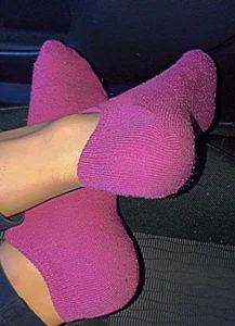 Hot girlfriend's photos sitting on the grass and in the car - closeups of her feet in socks and her ass in panties and shorts