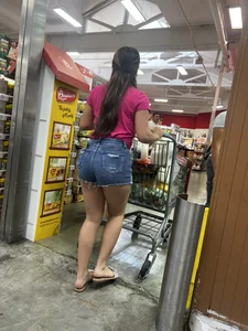 Beautiful Latina booty short denim shorts  bonus fat ass spandex