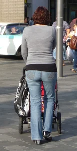 Hot milf in tight blue jeans walking down the street creepshot
