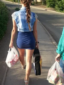 Girl in Short Skirt and Sandals Street Candid
