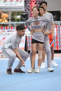 Bunch of athletic Thai cheerleaders at a competition