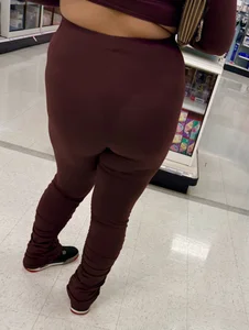 Thick Juicy Asian VPL in Dark Red Flare Pants (OC)