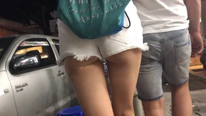 Hot Little Candid Ass in White Fringed Shorts on the Street Closeup Creepshot