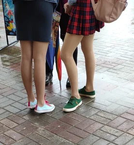 Cute Teens in Skirts and Pantyhose Street Candid