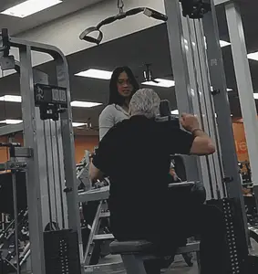 Petite Asian Hottie Gym Trainer In Gray Tights with Incredible Ass