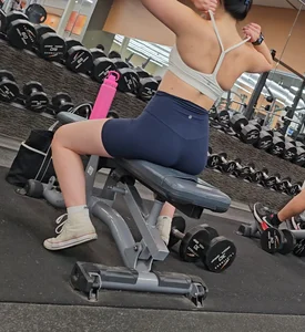 Vietnamese girl at gym nice ass in tight blue lulu shorts