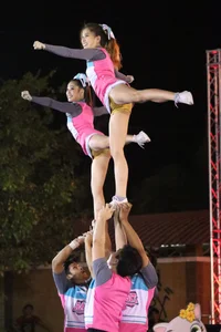 Bunch of athletic Thai cheerleaders at a competition