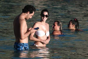 Iris Mittenaere in a white thong bikini on the beach in St Martin