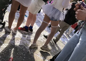Carnival girls wearing pantyhose, spandex shorts, stockings, skirts and other outfits