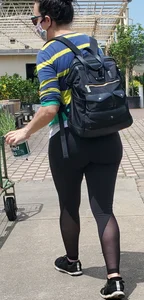 Big booty brunette buying plants in tight leggings