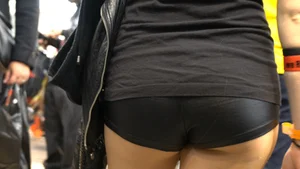 Tight body in spandex shorts