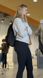 Tall Blonde College Girl In Black Leggings