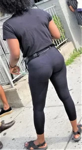 Ebony babes in pink patterned and black leggings with nice asses