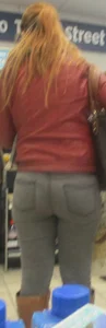 Sexy Candid Bubble Ass in Grey Tight Jeans, Stocky Ginger Girl Creepshot