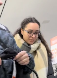 Tall glasses girl shopping in leggings