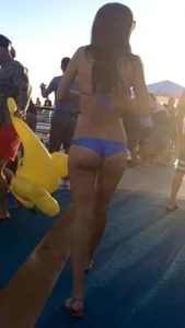 Girl with Great Body in Swimsuit on the Beach Booty Closeup