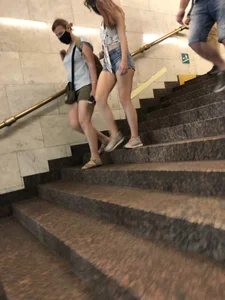 Cute And Slightly Awkward Tall Teen Girl in a Top and Denim Shorts Subway Train Candid Photos