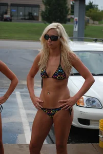 Various sexy girls at car washes in bikinis