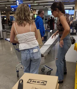 Ikea Trip 3 hot girls in tight jeans Nerdy leopard bendover faceshot smile at camera (Megapost)