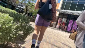 Latina jiggling in purple shorts after yoga (OC)