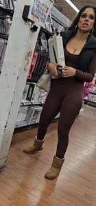 Walmart baddie putting on a show in tight onesie, VTL and cleavage