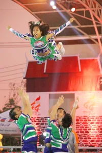 Bunch of athletic Thai cheerleaders at a competition