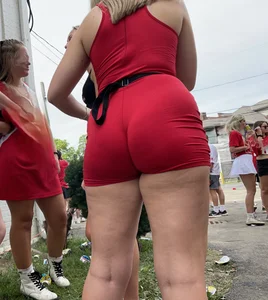 Thick Round Pear Bubble Butt Blonde Coed in Red