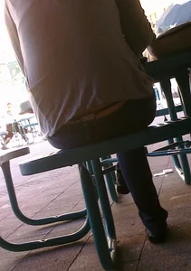 Candid Girl in Jeans Street Cafe Creepshot With Her Whale Tail Panties Sticking Out