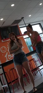 Sexy MILF in Her High Waisted Jean Short and Tight Pink Tanktop w/ Her Redheaded Friend w/ a Pretty Nice Thick Ass