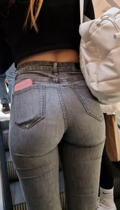 German girl caught me  jeans ass gap + Faceshot