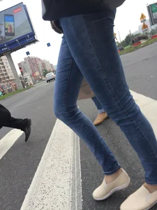 Sexy Little Booty And Long Skinny Legs in Tight Blue Jeans City Crosswalk Creepshots Collection