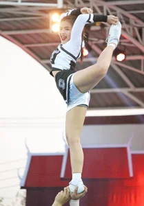 Bunch of athletic Thai cheerleaders at a competition