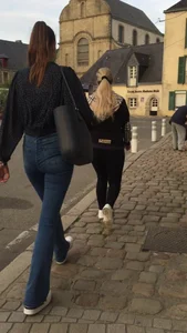 Tall teen with tight jeans pants early in the morning