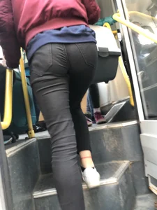 Girl in Tight Jeans Getting on a Bus Ass and Crotch Candid Closeups