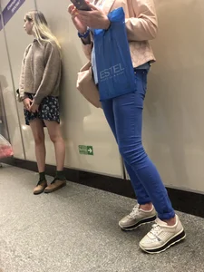 Cute Blonde Teen with Skinny Legs in a Dress Subway Train Creepshot