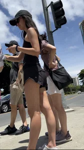 Skinny Chinese in lululemon shorts, leggy
