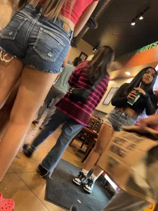 Asian Duo in Jean Shorts at Wingstop